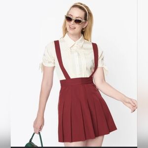 NWT Unique Vintage pleated burgundy overall  skirt